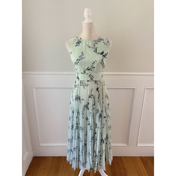 Hobbs London Celeste Floral Pleated Dress Mint Green 4 - Picture 2 of 6